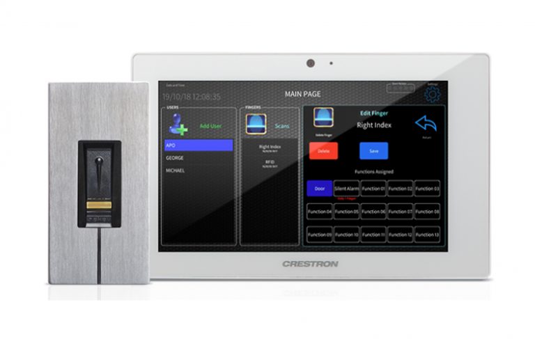 EL SISTEMA DE DETECTOR DE HUELLA DACTILAR DE CRESTRON Y EKEY PUEDE CONECTARSE A LOS DISPOSITIVOS DE ALARMAS Y PUERTAS
